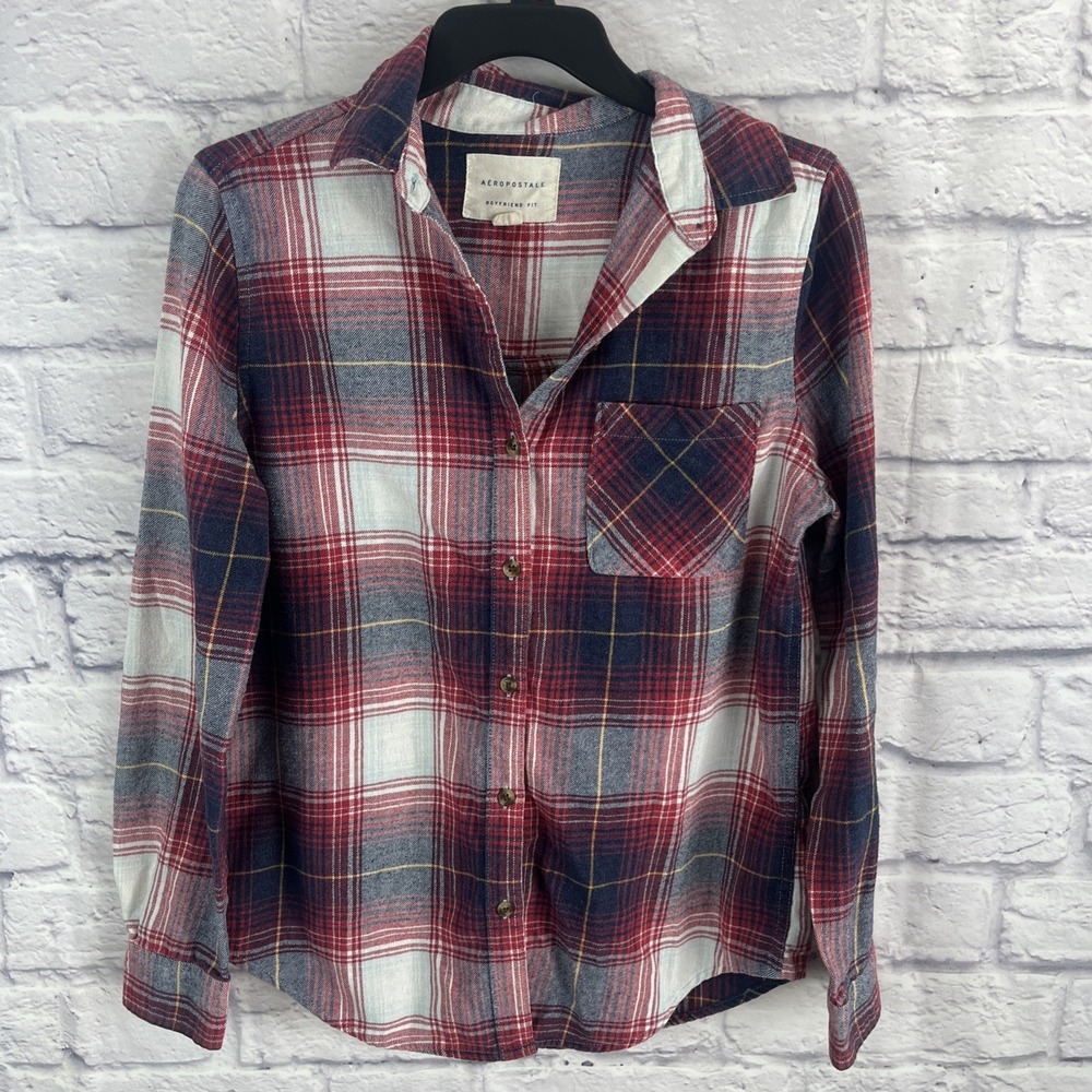 Aeropostale Boyfriend Fit Casual Plaid Buttondown Top Grunge Hipster Size Small